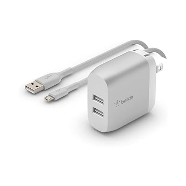 Belkin Dual USB Charger 24W + 5FT Micro-USB Cable Dual USB Wall Charger