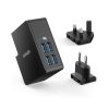 Anker PowerPort 4 Lite with Interchangeable UK and EU Travel Charger Black