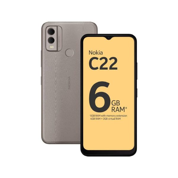 Nokia C22 4G Android Smartphone, Dual Sim, 3 GB RAM + 2GB Virtual RAM, 64 GB Memory,6.5"Hd+ Lcd With V-Notch, Android 13, Face Unlock with Mask, Rear Finger Print Sensor?Sand