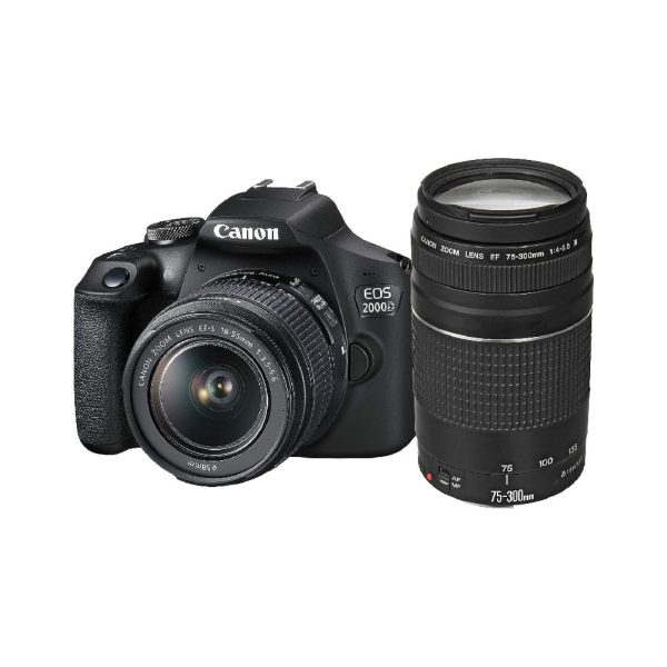 Canon EOS 2000D with EF-S 18-55mm IS, Lens & EF 75-300mm- Black