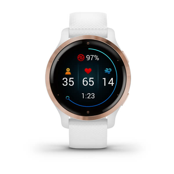 Garmin Venu? 2S Rose Gold Stainless Steel Bezel with White Case and Silicone Band