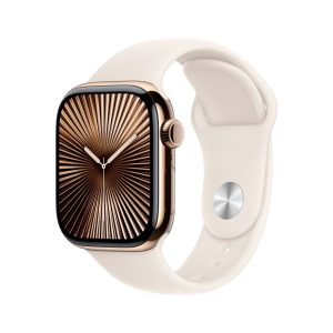 Apple Watch Series 10 GPS + Cellular 46mm Gold Titanium Case with Starlight Sport Band - S/M