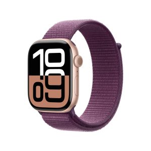 Apple Watch Series 10 GPS 46mm Rose Gold Aluminium Case with Plum Sport Loop