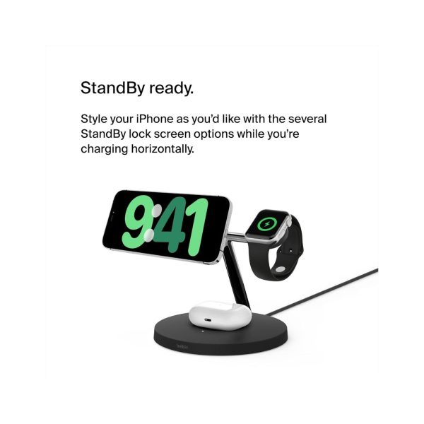 Belkin Boost Charge Pro 3 in 1 Magnetic Charging Stand with Qi2 Fast Wireless Charging 15W Black 3