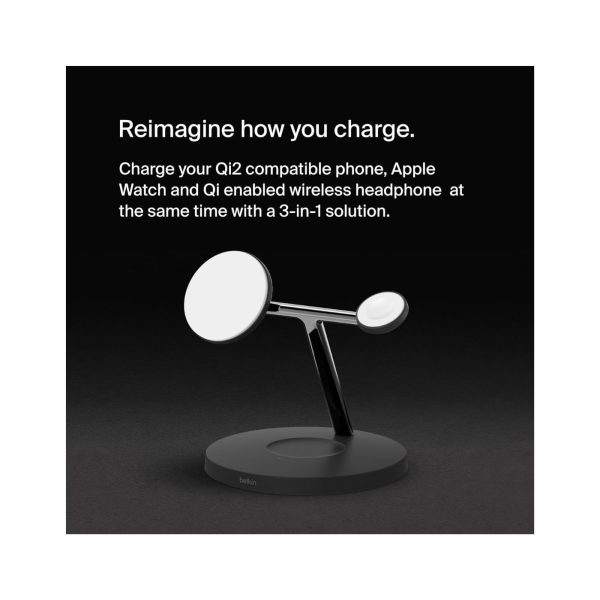 Belkin Boost Charge Pro 3 in 1 Magnetic Charging Stand with Qi2 Fast Wireless Charging 15W Black 1