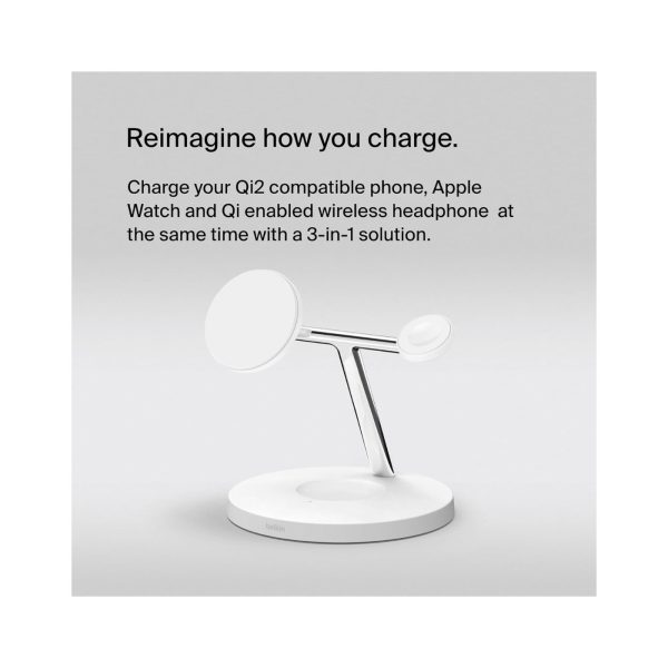 Belkin Boost Charge Pro 3 in 1 Magnetic Charging Stand with Qi2 Fast Wireless Charging 15W White 2