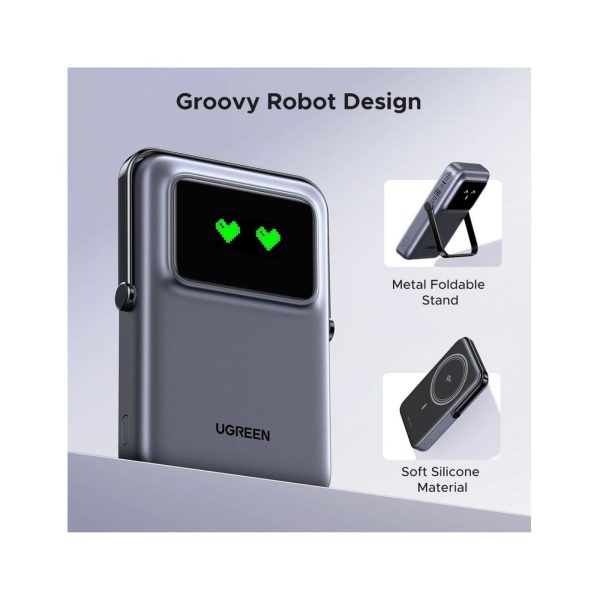 UGreen Powerbank Robotic 10000 Mah Pd 20W Magnetic With Stand Grey (5)