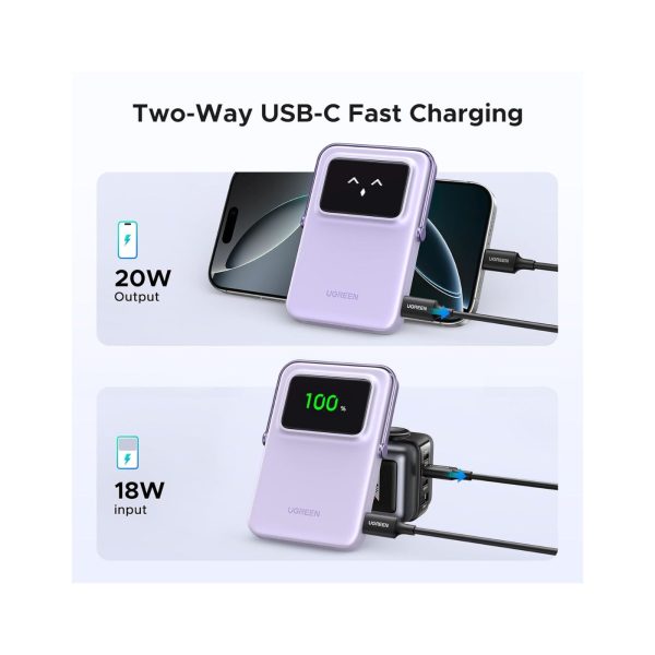 UGreen Powerbank Robotic 10000 Mah Pd 20W Magnetic With Stand Purple (6)