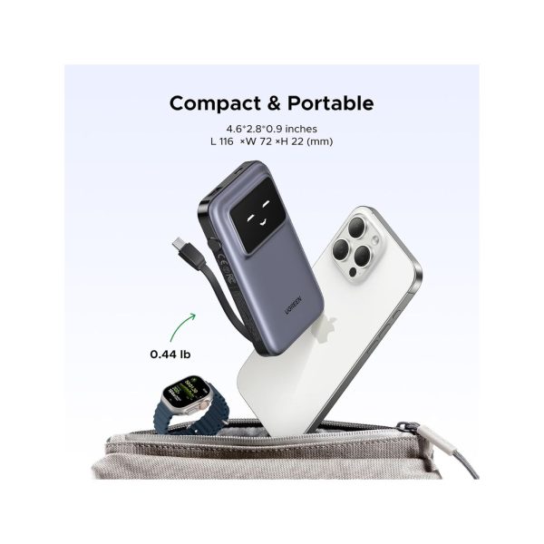 UGreen Powerbank Robotic 10000 Mah Pd 30W With Built In Usb Grey (3)