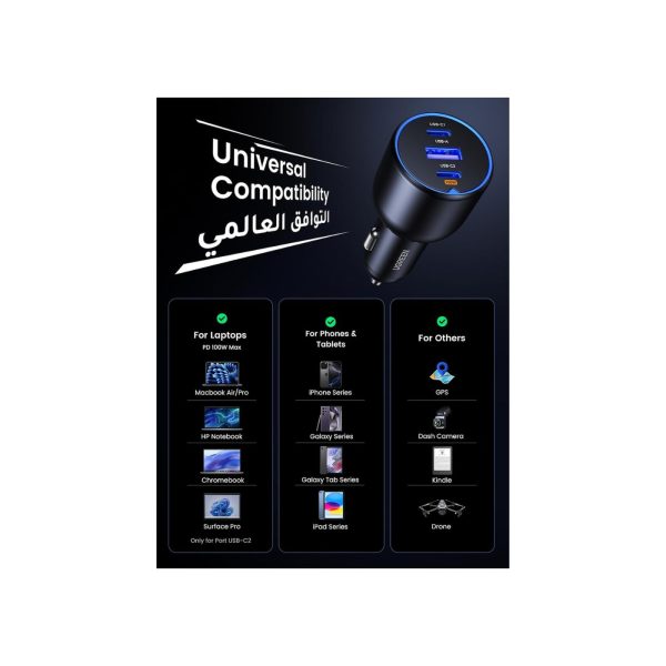 UGreen 130W 3 Port 1A 2C Pd Fast Car Charger Gray (5)