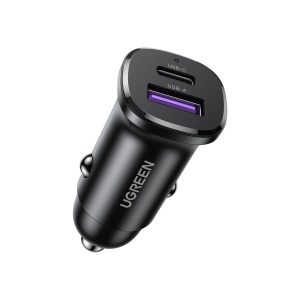 UGreen 2 Port 1A 1C 30W Pd Fast Car Charger Gray (1)