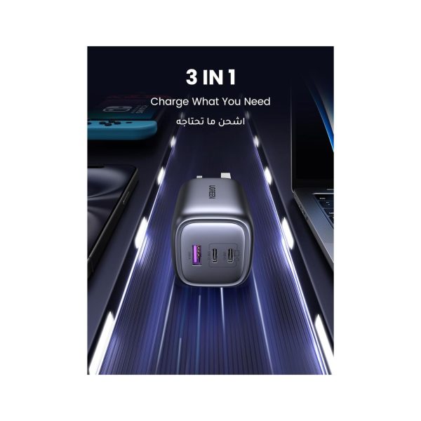 UGreen GaN 65W 3 Port 1A 2C PD Fast Travel Charger Gray (13)