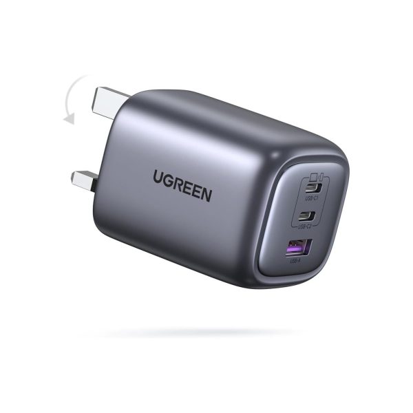 UGreen GaN 65W 3 Port 1A 2C PD Fast Travel Charger Gray (8)