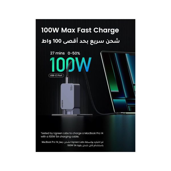 UGreen Nexode Pro 100W 3 Port 1A 2C PD GaN Fast Charger with (3)