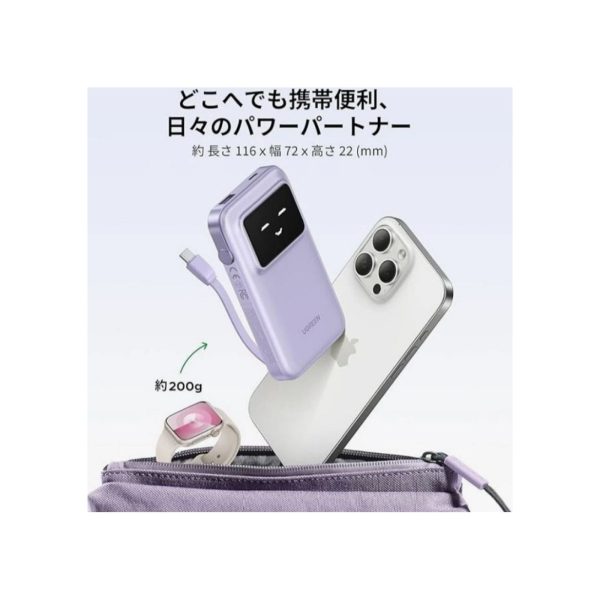 UGreen Powerbank Robotic 10000 Mah Pd 30W With Built In Usb Purple (2)