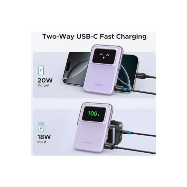 UGreen Powerbank Robotic 5000 Mah Pd 20W Magnetic With Stand Purple (3)