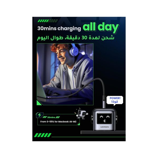 UGreen Robotic 65W 3 Port 1A 2C PD GaN Fast Charger Gray (6)